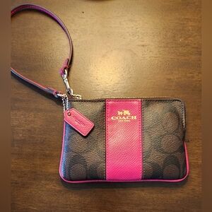 Coach Signature Brown and Pink Wristlet